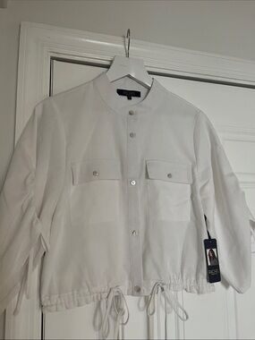 Rachel White Button-Up Drawstring Hem Shirt Jacket